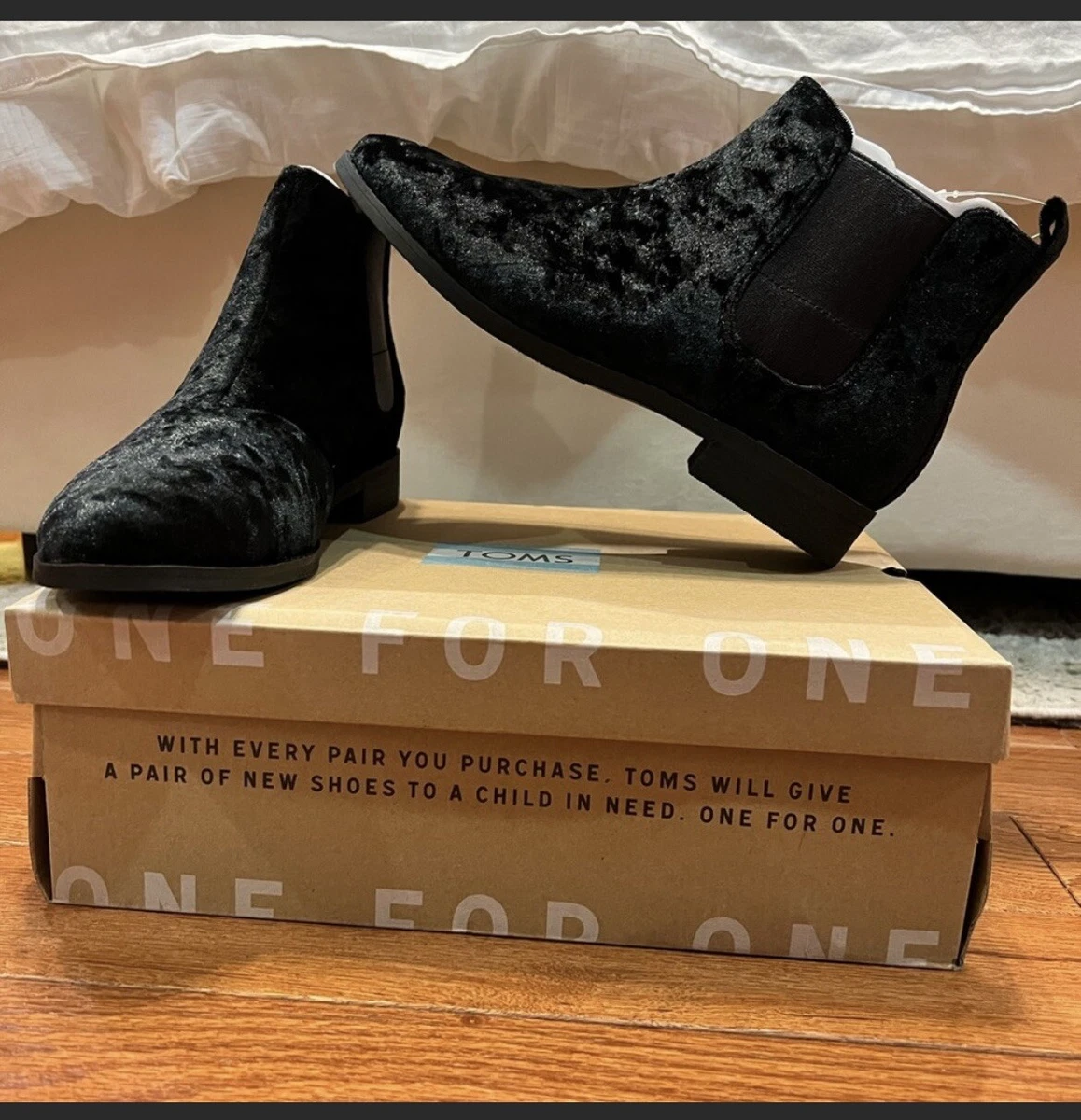 Brand New TOMS Black Velvet Chelsea Boots