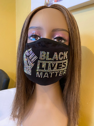 Black Lives Matter Bling Rhinestone Face Mask AB Crystals Front Fist Washable - Picture 4 of 10