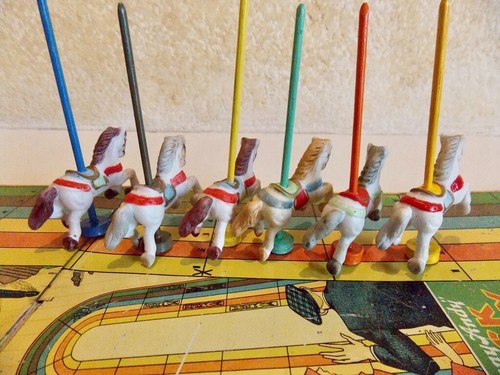 1920s Wolverine Sunny Andy Deck Derby Metal Magnetic Horse Race 6 Ceramic Horses - Picture 12 of 20