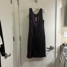 Ann Taylor purple silk dress pleated with ribbon ties at shoulders, size 12