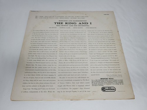 Hill Bowen Orchestra The King and I vinyl LP Living STEREO 1959 RCA Camden - Picture 2 of 5