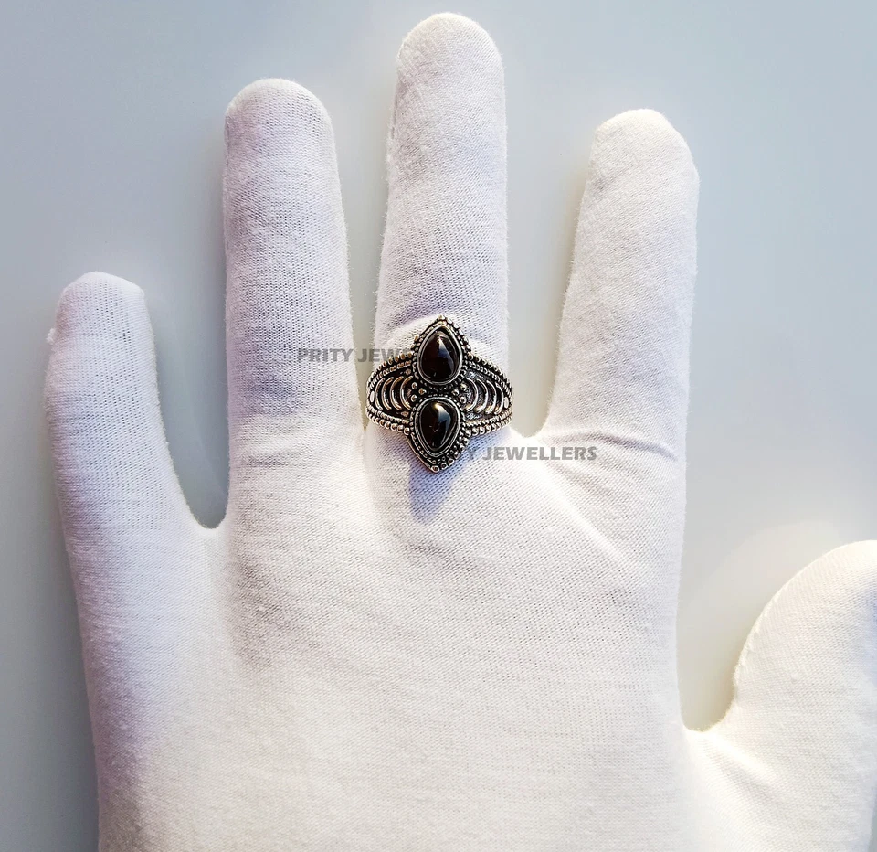 Anillo de piedras preciosas granate natural, anillo antiguo grande hecho a mano, todos los tamaños disponibles Foto 3 de 4