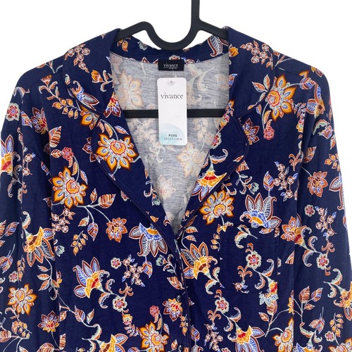 Vivance Women Navy Blue Floral Long Sleeves Pyjama Pajama Shirt Size EU 40/42 - Picture 2 of 12