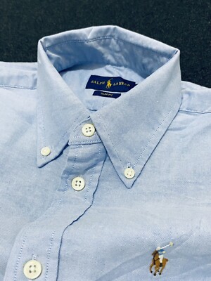Polo Ralph Lauren Women's Slim fit Crop Short Sleeve Blue Oxford Shirt  XSmall | eBay