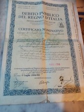 Certificato Nominativo Debito Pubblico Regno d'Italia 1934