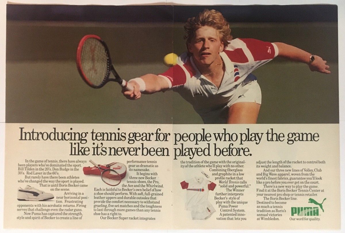 Boris Becker Puma Tennis Gear 1987 Vintage Print Ad Two Pages