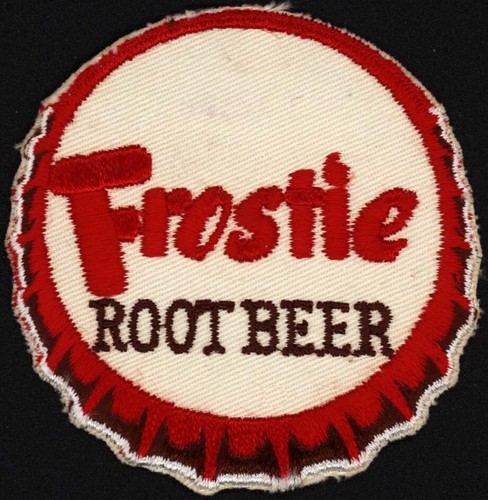 Vintage uniform patch FROSTIE ROOT BEER small die cut bottle cap unused n-mint