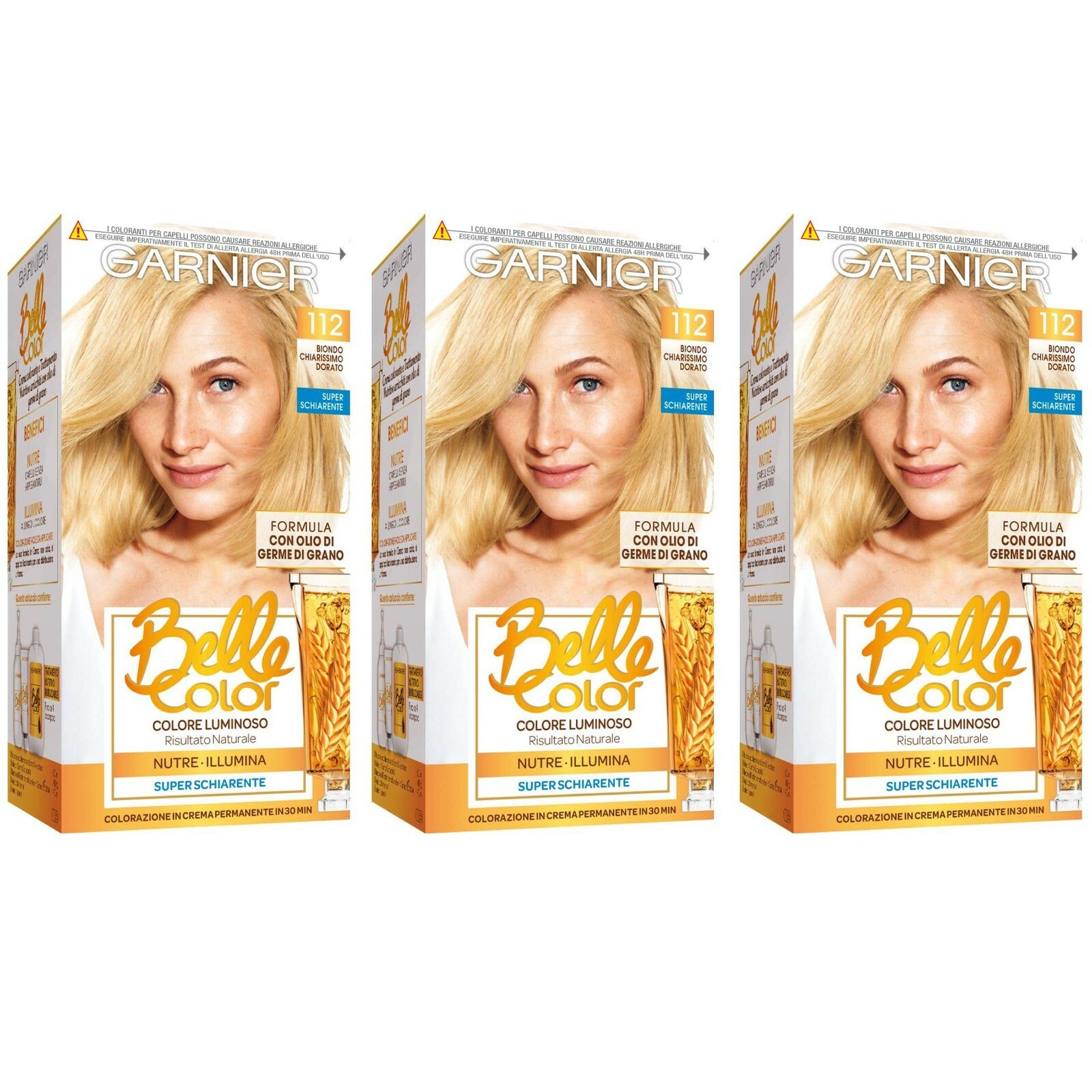3 pz GARNIER BELLE COLOR Colorazione Permanente 112 biondo chiarissimo dorato