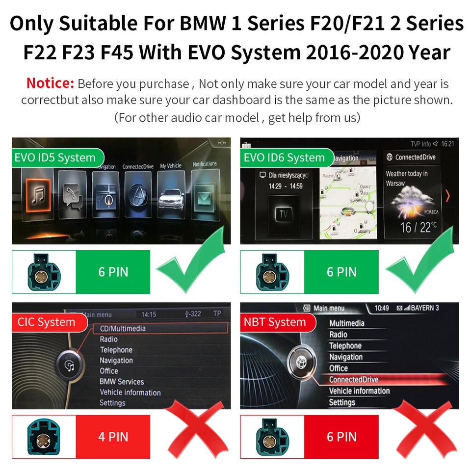 12.3'' Wireless Screen For BMW F20 F21 F22 F23 EVO CarPlay Android Car Stereo - Image 3 of 4