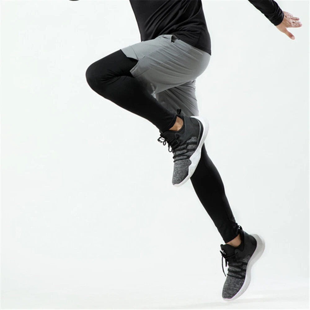 Mens Leggings with Shorts Compression Running Sports Long Pant GYM Tight Trouser