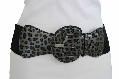 Mujer Hip Cintura Elástica Negro Plata Leopardo Estampado Moda Cinturón Size S M - Imagen 11 de 12