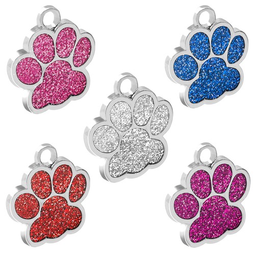 Personalized Dog Tags Engraved Cat Puppy Pet ID Name Collar Tag Bone/Paw Glitter - Picture 4 of 26