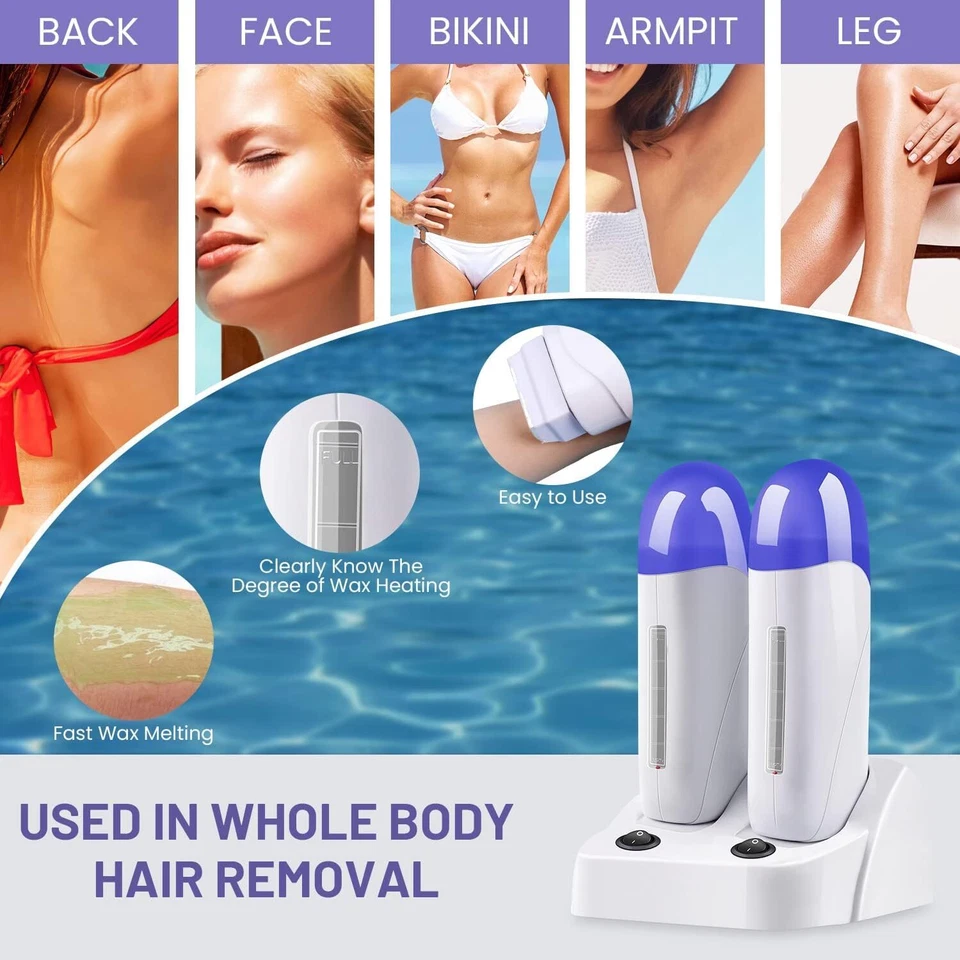 Double Cartridge Electric Roll On Depilatory Wax Heater Hair Removal Waxing Kit - image 3 of 4