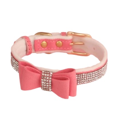 MARKENLOS Hundehalsband mit Schleife Strasssteine für Hunde & Katzen Katzenhalsband Rosa