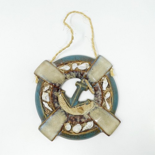 Ceramic Nautical Round Life Preserver Anchor Wall Decor Plaque Blue