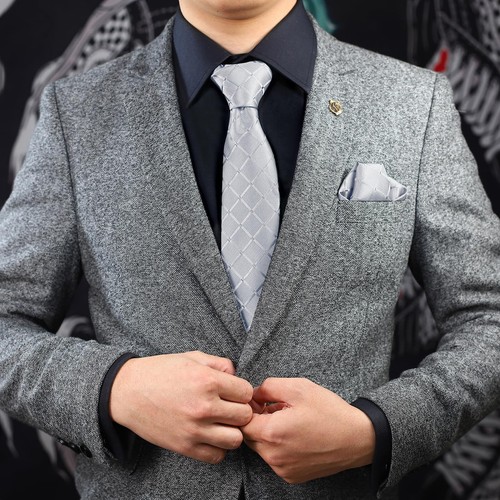 Mens Silver Grey Tie Checkered Tie Classic Necktie 3.15" 8CM Plaid Ties For M... - Picture 6 of 7