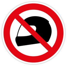 Aufkleber Verbotszeichen „Bitte Helm abnehmen! Kein Helm!“ Folie | Ø 5-30 cm