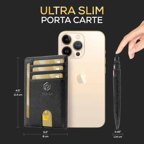 Portafoglio Uomo Slim - Piccolo Portafoglio Sottile Uomo RFID - Porta Carte Di C - Foto 5 di 12