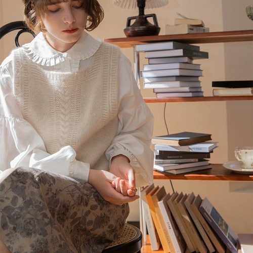 Canottiera donna ragazza maglia maglione smanicato gilet corto retrò preppy - Foto 3 di 9