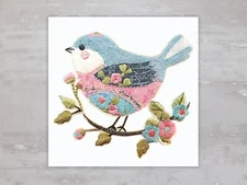 Quilted Look Bird Fabric Panel Square Quilt Craft Sewing Quilt Block A43