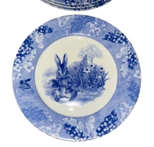 Peter Rabbit Blue Toile Lapin 8 Inch Salad Plates. Set Of 4 Beatrix Potter New