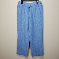 TALBOTS Blue 100 Linen Pull On Drawstring Wide Leg Pant Size 8 Womens Pockets
