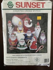 1993 Sunset 18340 Santa Shapes Ornaments Set Of 9 Counted Cross Stitch Kit - NOS