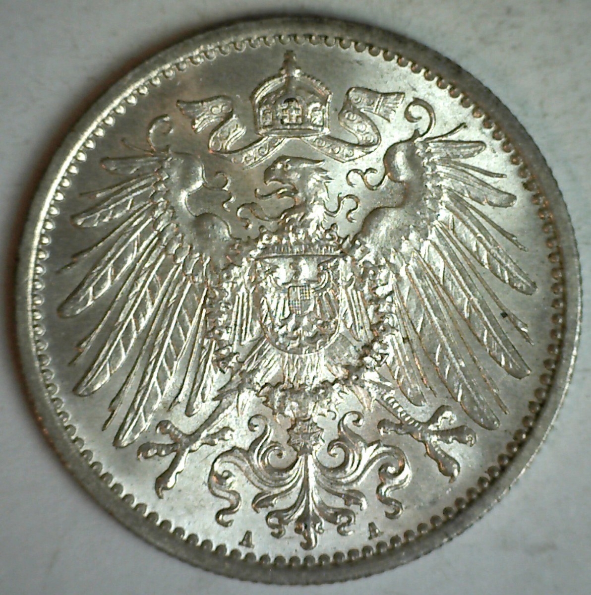 1909 A Germany BU Silver 1 Mark Coin Wilhelm II Ruler Imperial