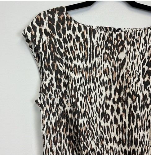 Abito tubino Anne Klein stampa leopardata vita raccolta taglia 14 nuovo con etichetta - Foto 2 di 6
