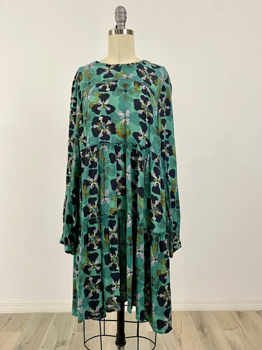 Knox Zeltkleid rosa grün Blumen Bauern Langarm Boho knielang Größe SM