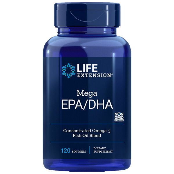 Life Extension Mega ЭПК/ДГК, 120 гелей молекулярно дистиллированного витамина Е