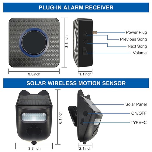 Alarma de entrada inalámbrica solar sin batería de reemplazo 1 receptor + 2 sensores - Imagen 6 de 19