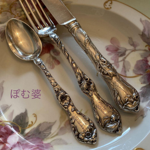 【リード＆バートン】純銀「Les Cinq Fleurs」カトラリー ３本セット Reed & Barton] Pure silver 