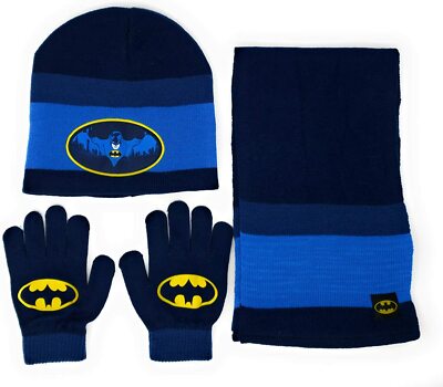 Batman 3 PC Beanie Gloves Scarf Set One Size Fits Boy 5 To 8 