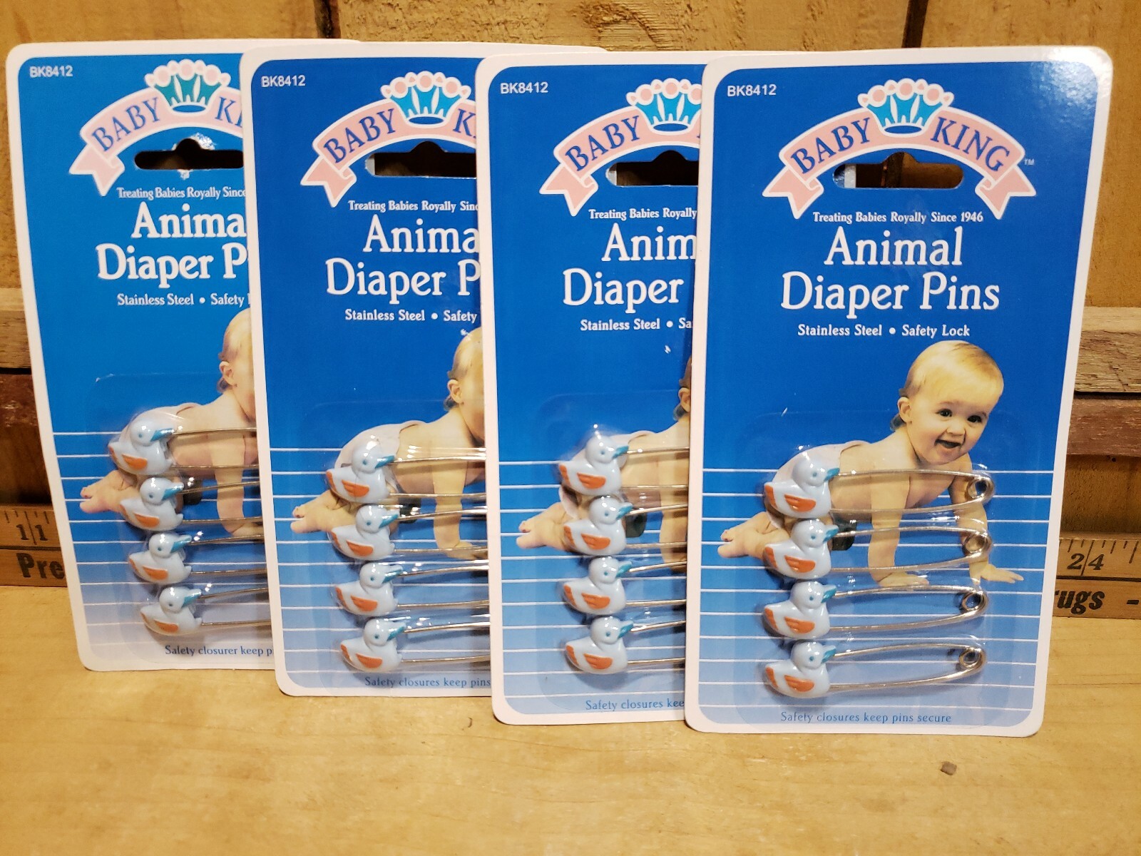 Lot of 4 Packs 16ct Baby King Blue Duck Diaper Pins Stainless Steel Safety Lock