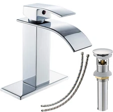 Waterfall Bathroom Sink Faucet Chrome Single Handle Vanity Mixer Tap with Drain
