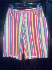 Vintage Gitano Color Striped Jean Shorts Size 13/14 Button fly