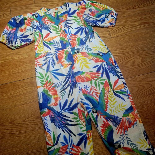 Farm Rio Women's Macaw Flight Jumpsuit V-Neck Puff Sleeve Size Small Multicolor - Picture 7 of 18