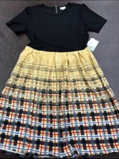 Vestido LuLaRoe XL Amarillo Negro A Cuadros Dip Amelia 18/20 16/18 Bolsillos Plisados 🦄