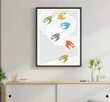 Printable Nursery Print, Birds, Cute Child Room Wall Art, Folk Children Prints