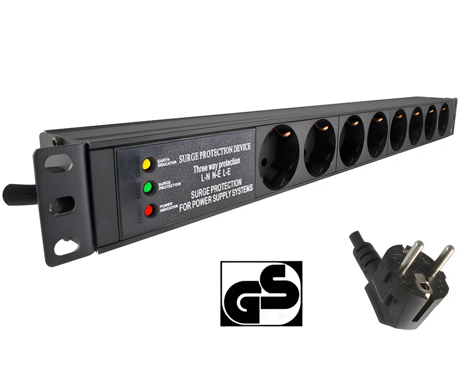 DINIC 19 Zoll Steckdosenleiste Aluminium, 8-fach, Überspannungsschutz - Bild 2 von 4