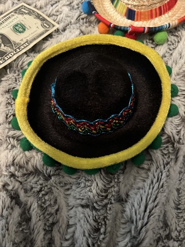 6 Mini Sombrero Lot Mexican Handmade 5" Red Yellow Sequin Doll Hats FREE SHIP - Picture 4 of 13
