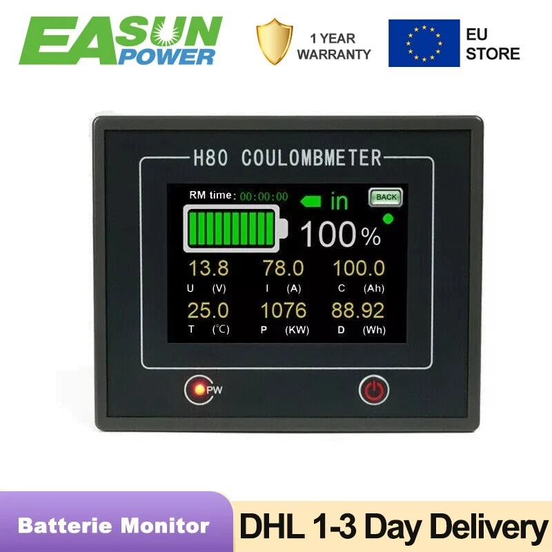 EASUN 100V Digital LCD Batterie Monitor Berührbarer Kapazität Voltmeter Analyser 200A