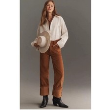 NWT Anthropologie Pilcro The Scotty Corduroy Cuffed High Rise Wide Pant Brown 32