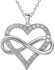 Infinity Heart Necklace for Women, Love Heart Pendant with Cubic Zirconia and In