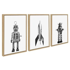 Sylvie Sparky Space Robot, No 4 Rocket and Robbey Robot Black and White Set F...