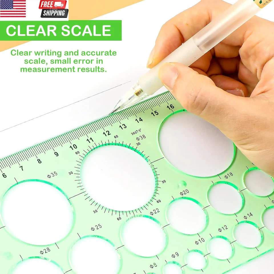 2Pcs Circle Template for Drawing Drafting Geometric Circle Ruler for Painting ro Foto 4 de 4