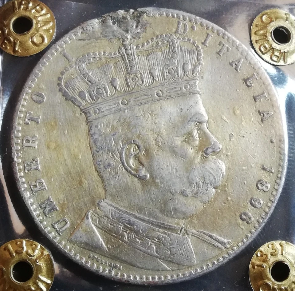 RARA - TALLERO UMBERTO I - 5 LIRE 1896 PERIZIATA - DORATA EX MONTATURA - ERITREA - Immagine 2 di 4