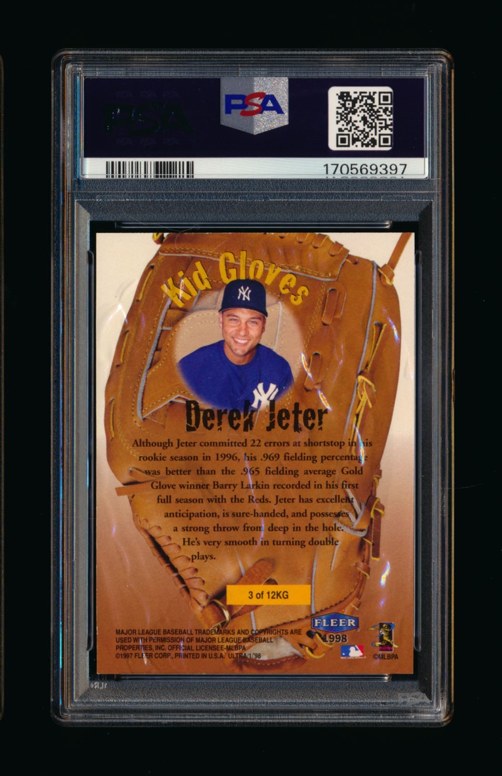 1998 Ultra Kid Gloves #3 Derek Jeter New York Yankees PSA 8 NM-MT (9397) view 2