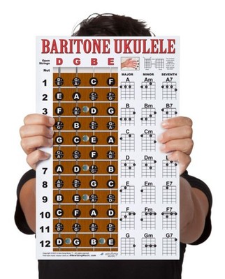 Laminated Baritone Ukulele Fretboard Notes & Easy Beginner Chord Chart 11''x17...